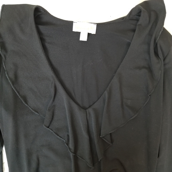 Veronica M vintage stretch black top with v-neck collar ruffle whimsigoth edgy M - Picture 6 of 10